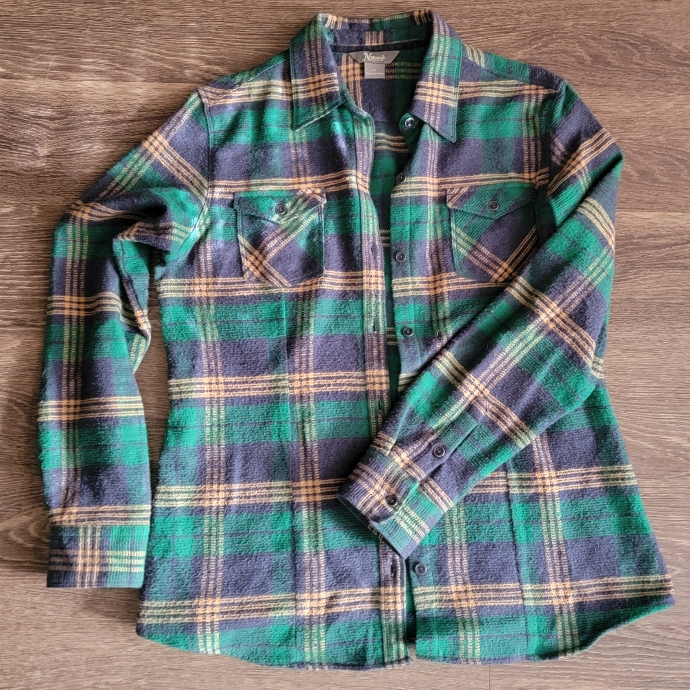 Natural Reflections Plaid Flannel Jacket - Green and Blue